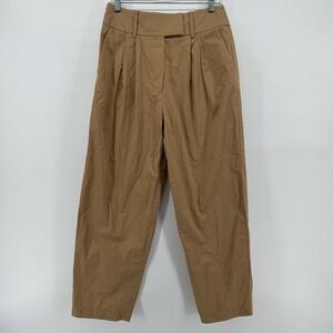 Exquise Cedar Pleated Tapered Cotton Pants Brown High Waist Size S E23Y03210014